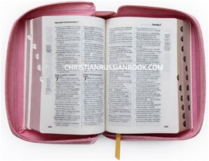 English -  Russian Parallel Bible Pink Z. New Living Translation- Synodal translation. Англо-Русская параллельная Библия розовая с замком