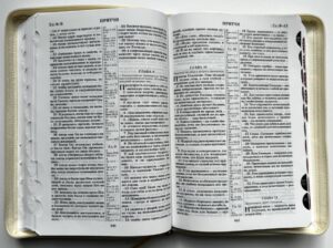 Библия 077 ZTI синодальный перевод, крупный шрифт, кремового цвета с вертикальным орнаментом